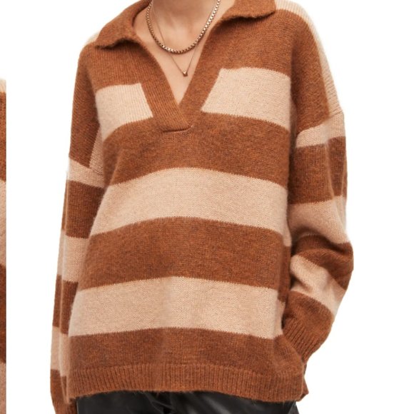 All Saints Lou Stripe Oversize Polo Jumper Sweater - Picture 4 of 9